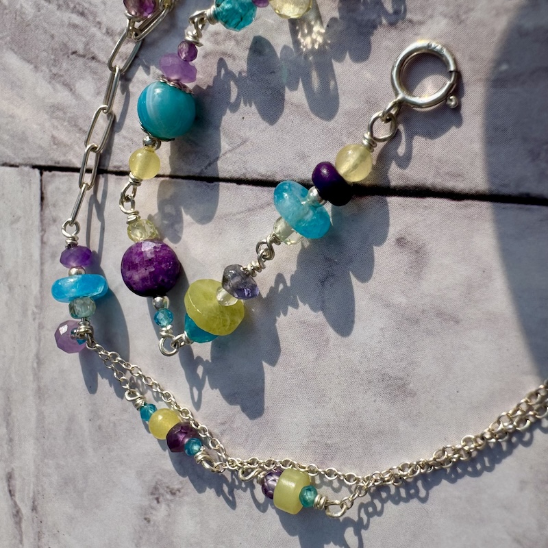 925 Sterling Anklet with a Collection of Colorful Gemstones - Image 4