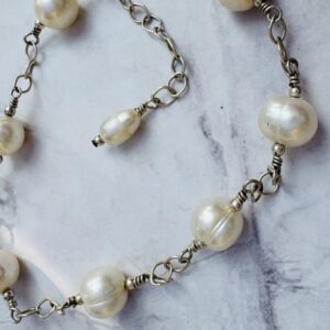 925 Sterling Anklet with Large Saltwater Pearls