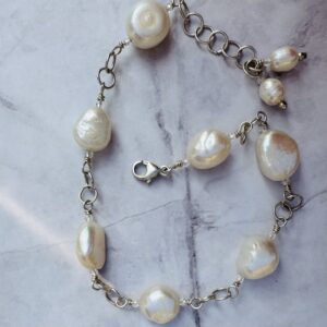 925 Sterling Bracelet with 7 Large Saltwater Pearls