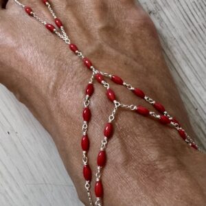 925 Sterling Foot Chain with Vibrant Red Coral
