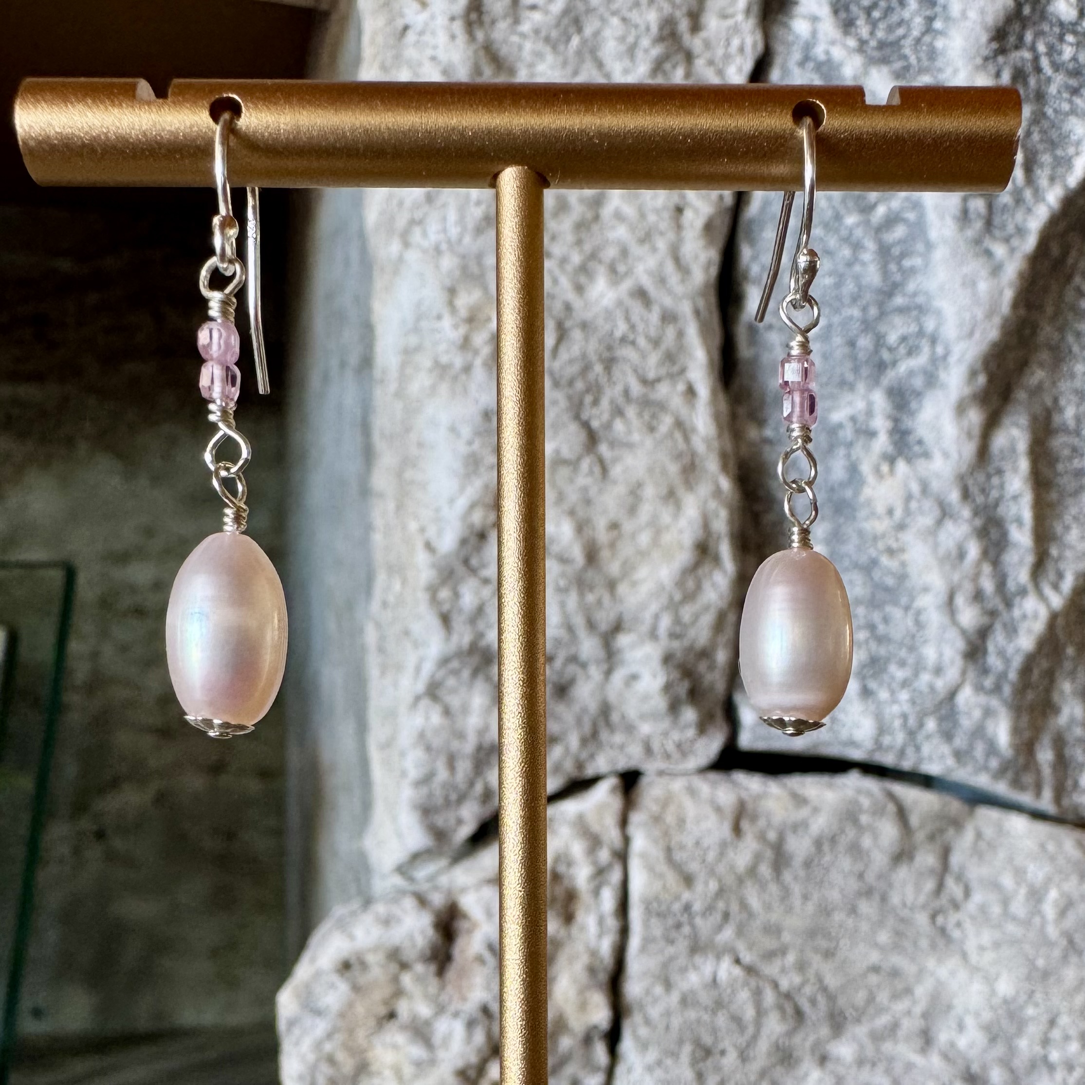 925 Sterling Earrings with Pink Pearls and Zircons - Image 3