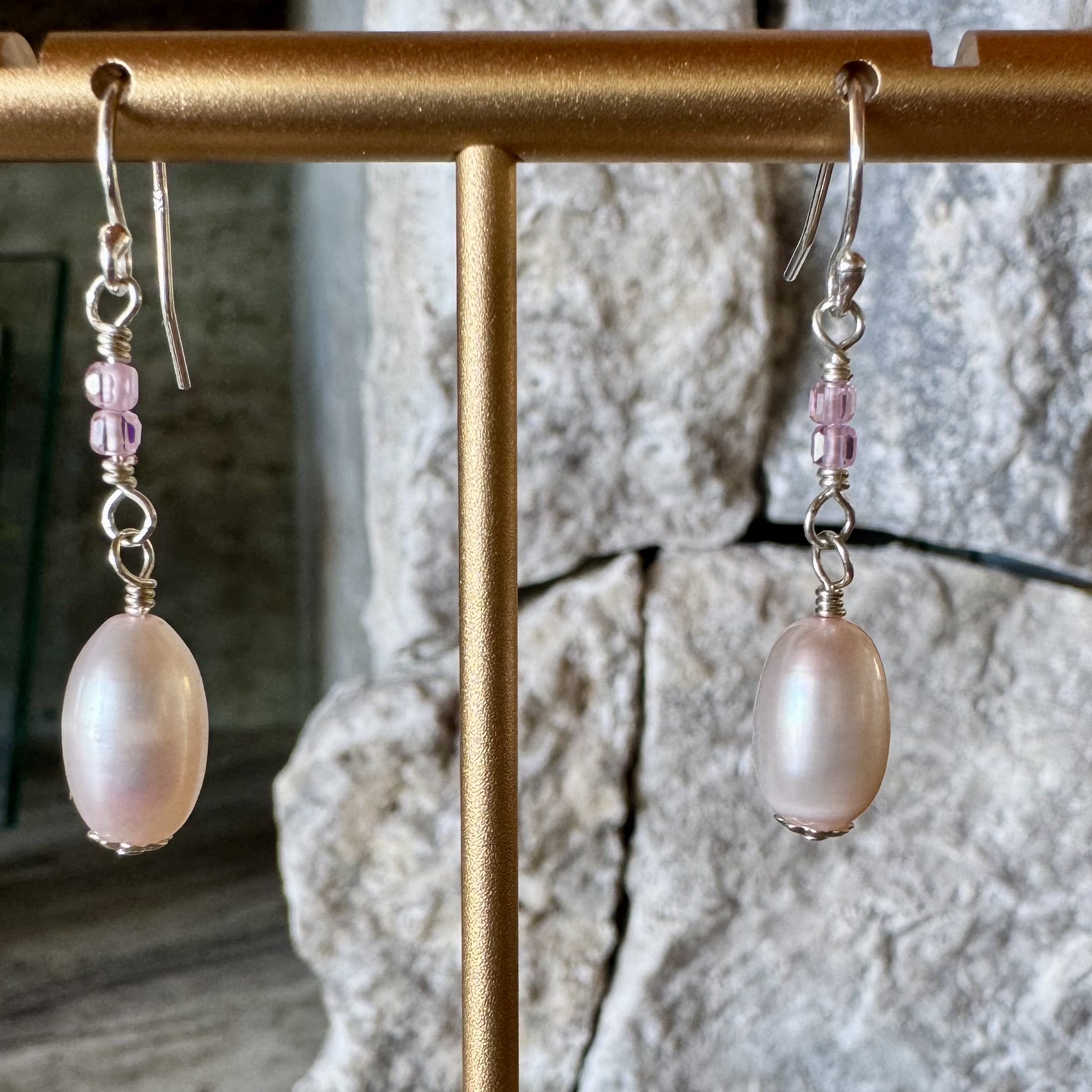 925 Sterling Earrings with Pink Pearls and Zircons