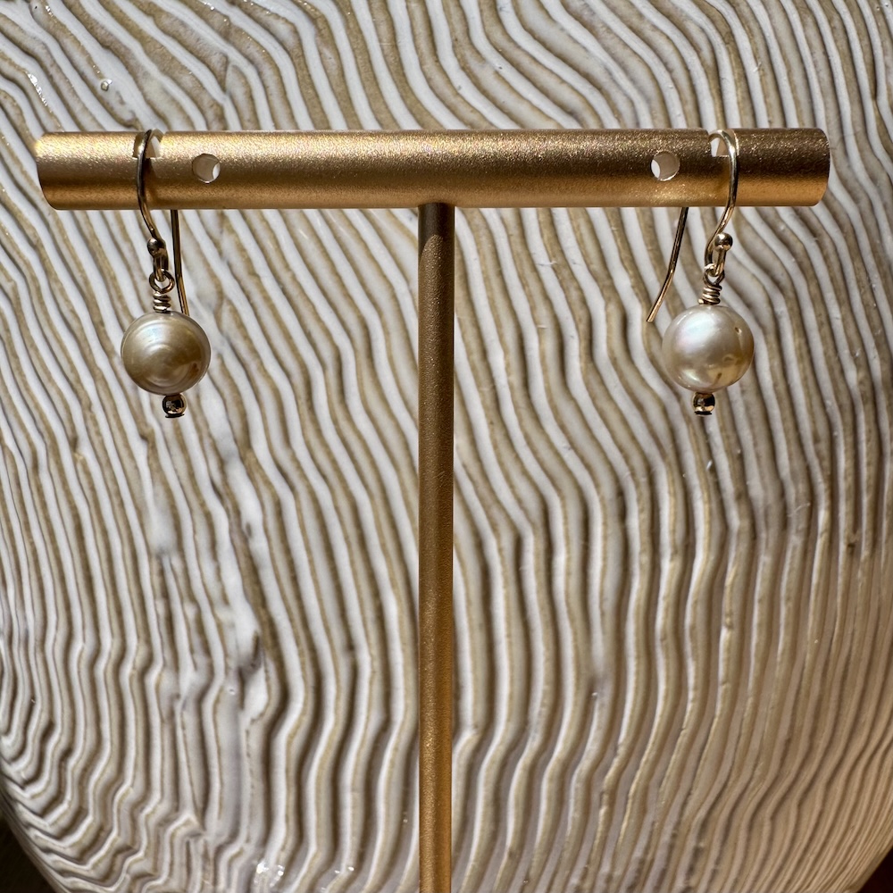 14K Gold-Filled Earrings with Petite Taupe Pearls - Image 2