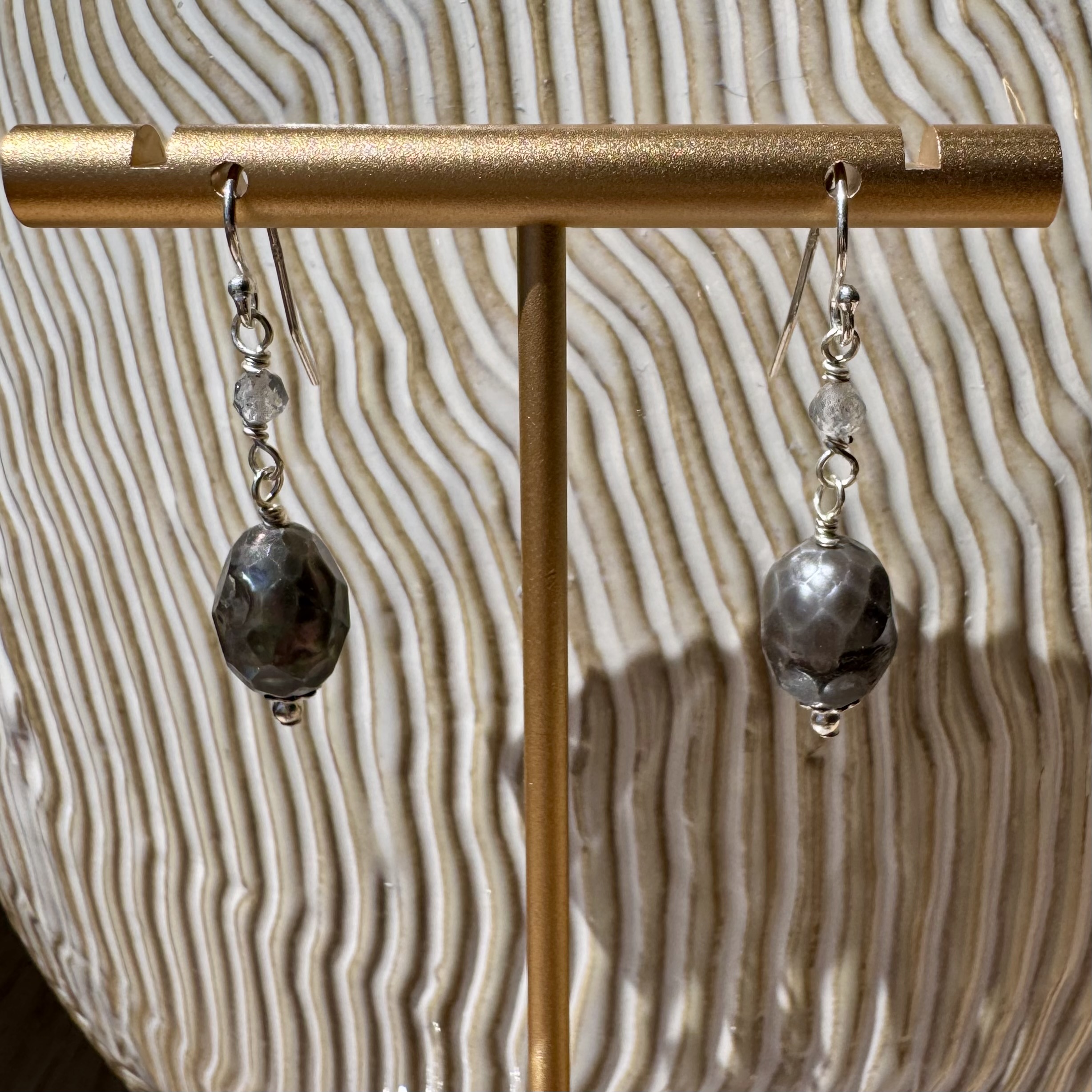 925 Sterling Earrings with Gray Faceted Pearls