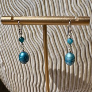 925 Sterling Earrings with Saltwater Teal Pearls