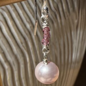 925 Sterling Earrings with Pink Pearls and Faceted Zircons