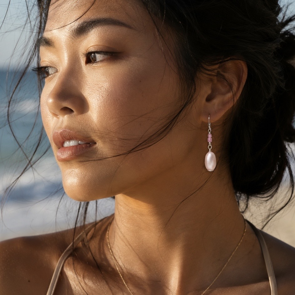 925 Sterling Earrings with Pink Pearls and Zircons