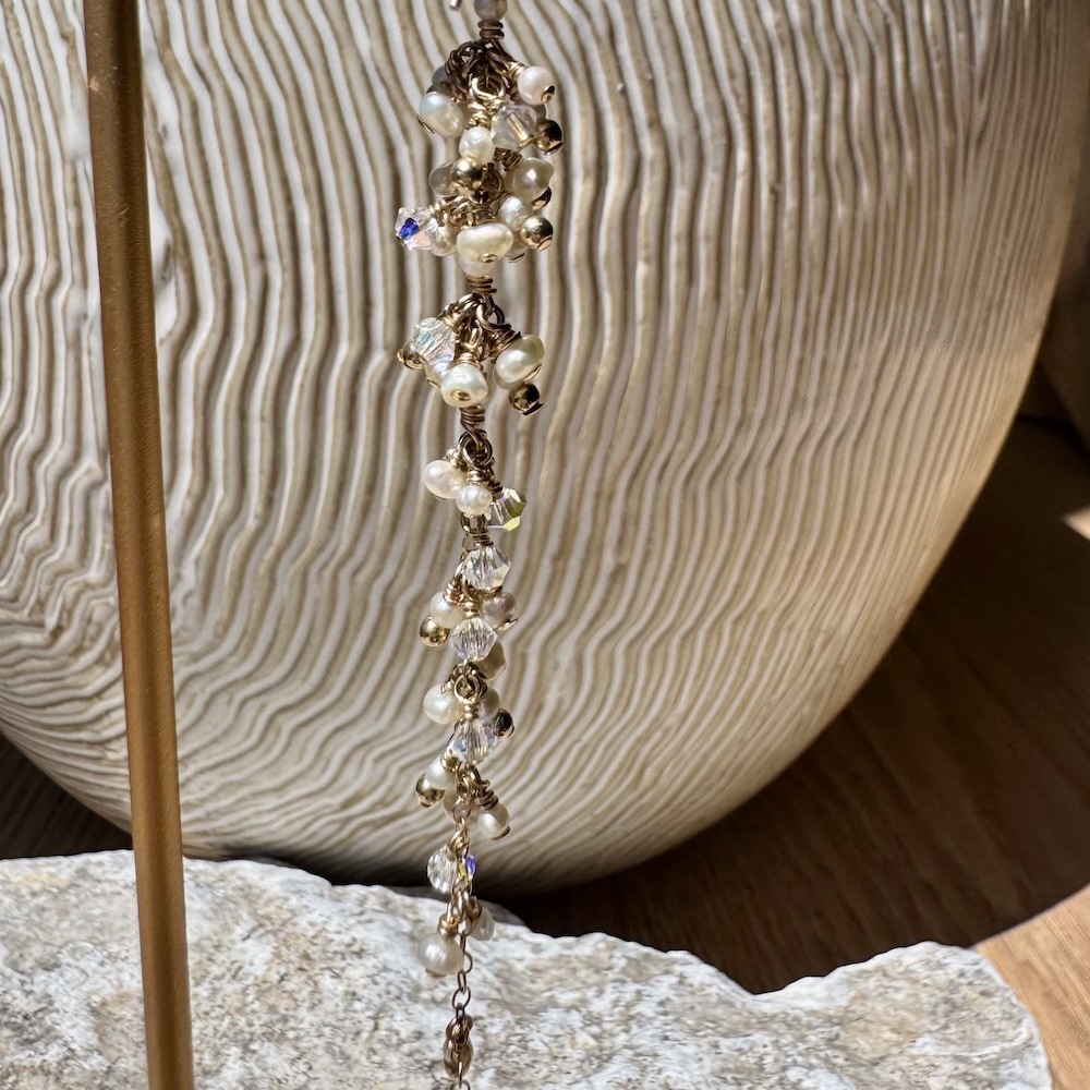 14K Gold-Filled Earrings with Tiny Pearls and AB Swarovski Dangles - Image 3