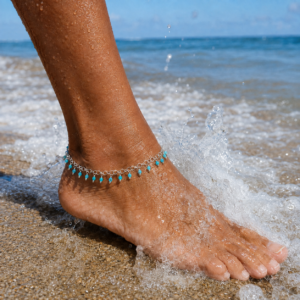 925 Sterling Anklet with Faceted Apatite and Silver Beads