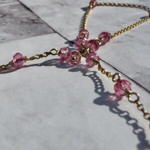 14K Gold Filled Long Wrap Hand Chain with Faceted Pink Topaz