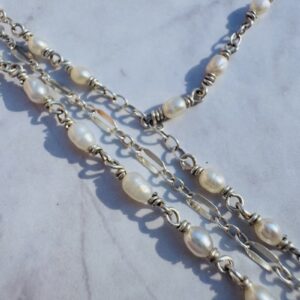 .925 Sterling Hand Chain with Triple Stand White Pearl Bracelet