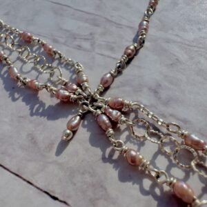 .925 Sterling Wrap Hand Chain with Triple Strand Lavender Pearl Bracelet