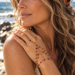14K Gold-Filled Hand Chain with Micro Faceted Shaded Orange Zircons